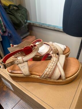 Bed Stu Necessary Nectar Lux white leather straps braided platform wedge Size 8